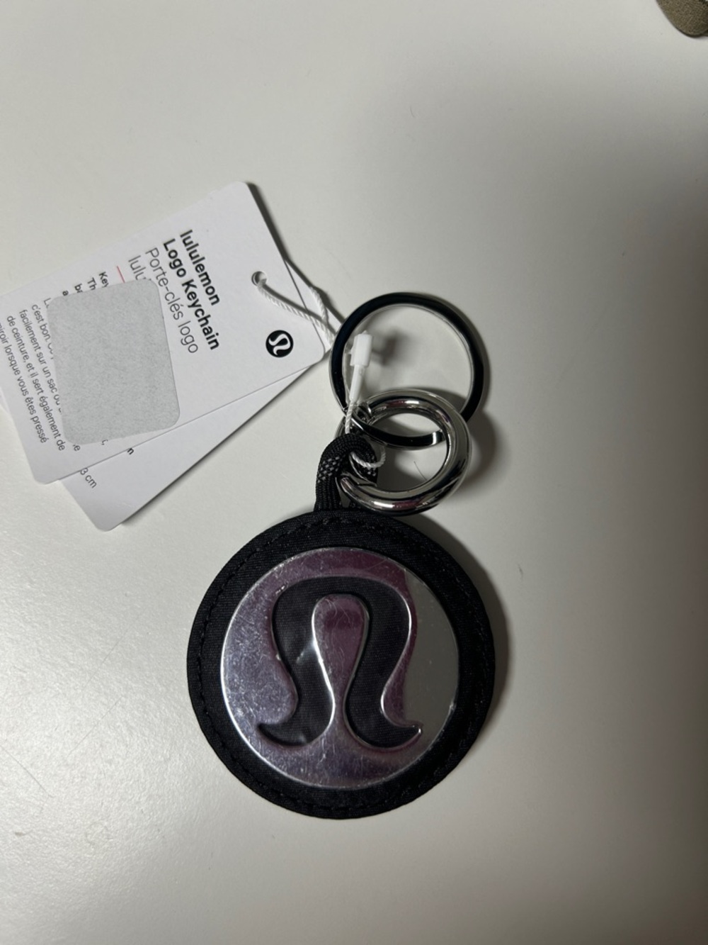 lululemon athletica Black and Silver Logo Keychain